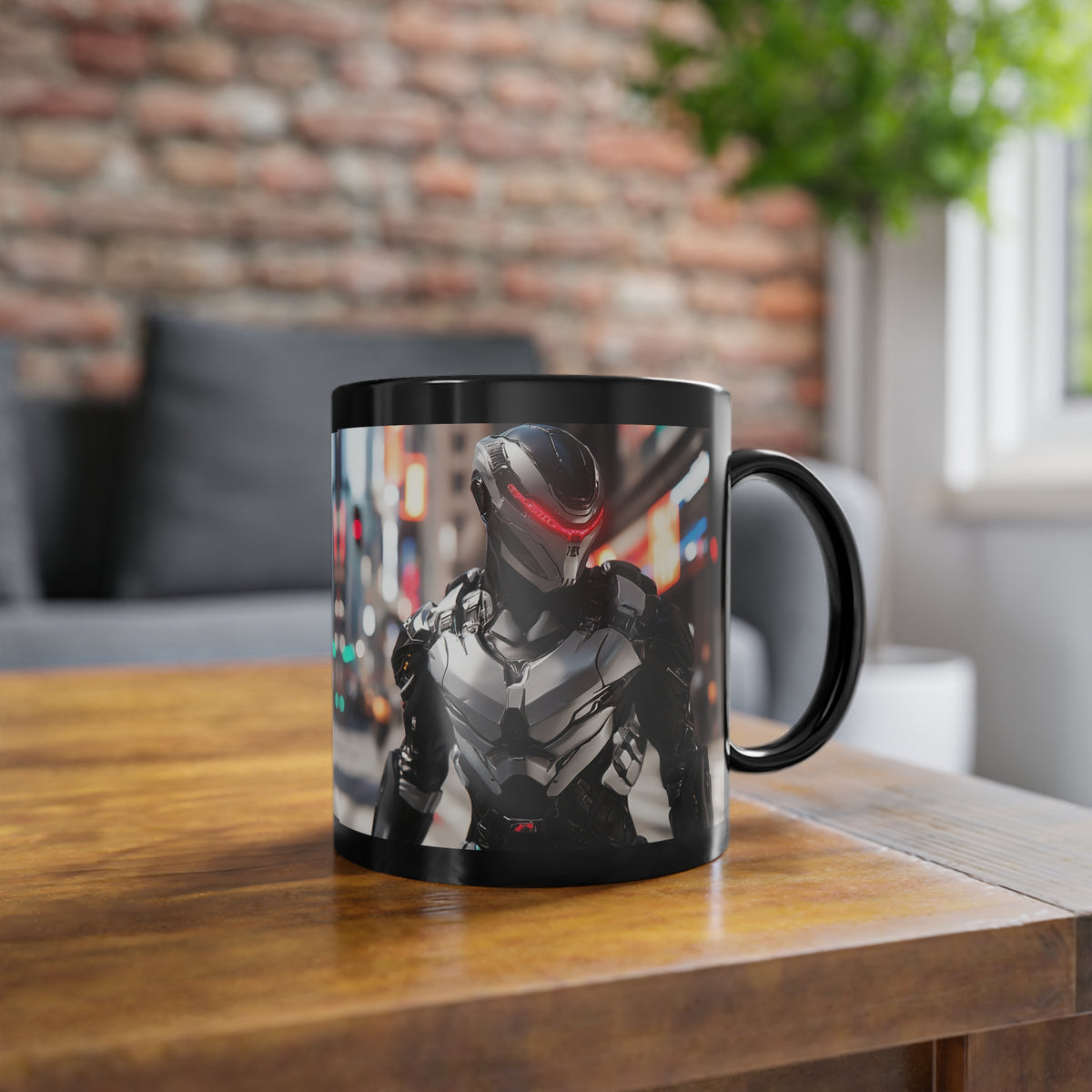 Mug Noir Cyberpunk Robot Armure Métalisée