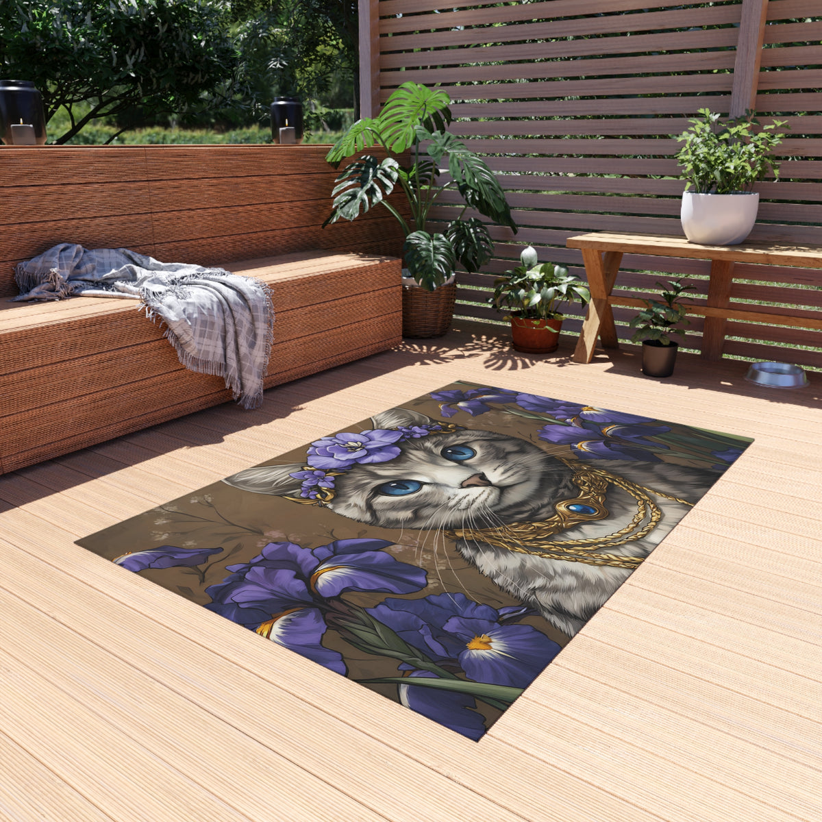 Tapis de salon Chat Couronne de Fleurs Violettes