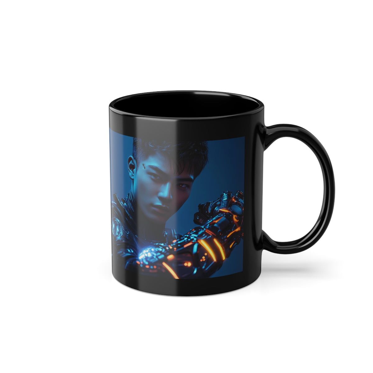 Mug Noir Cyberpunk Guerrier Bras Robotique