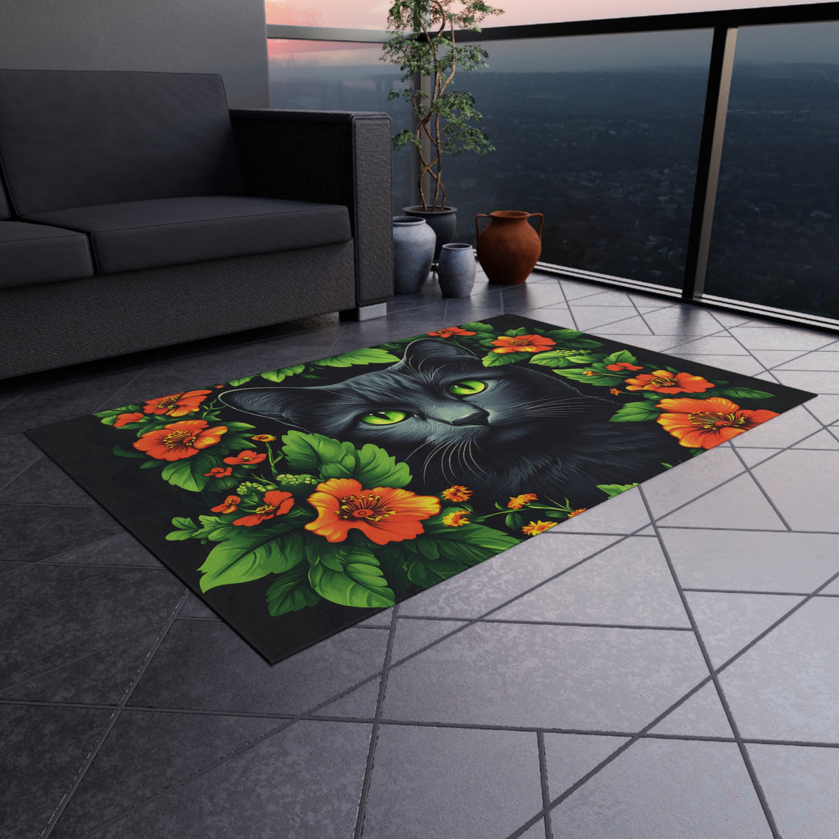 Tapis de salon Portrait Fleuri de Chat