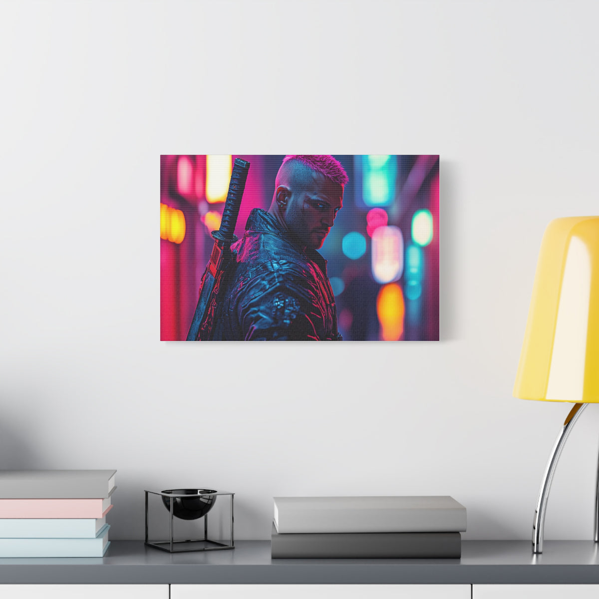 Tableau Cyberpunk Guerrier Avec Katana