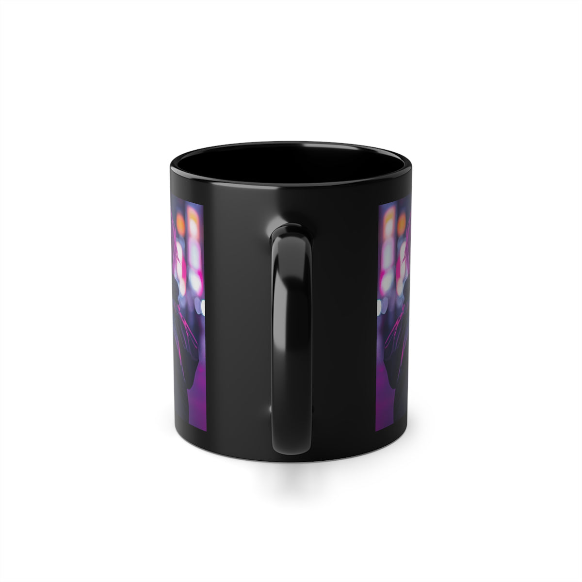 Mug Noir Cyberpunk Fille Masquée Ambiance Néon