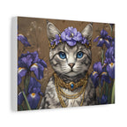 Tableau Chat Couronne de Fleurs Violettes