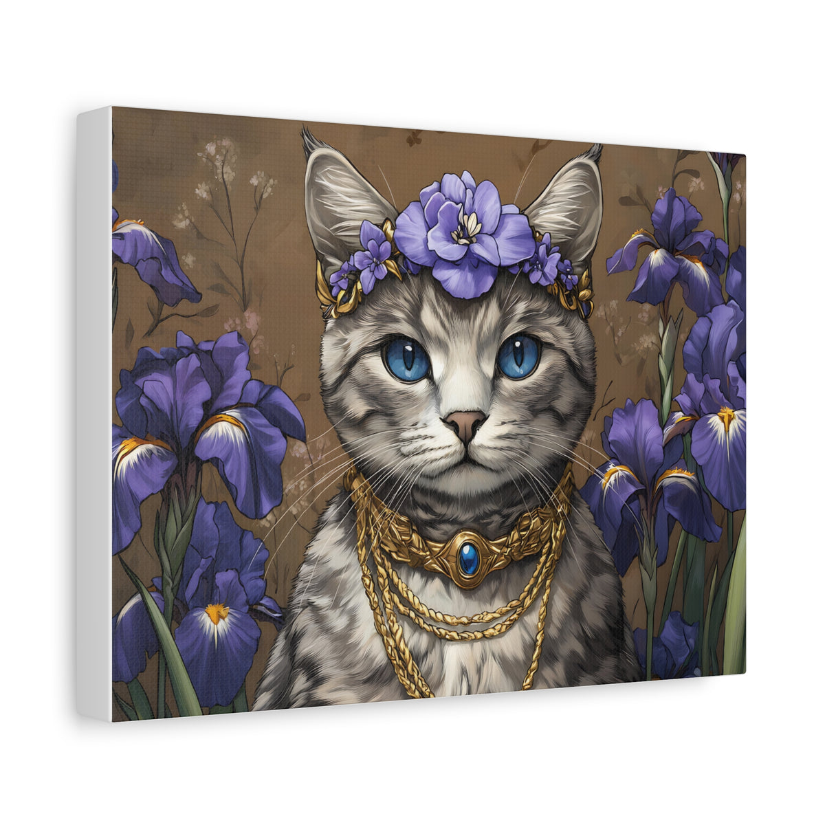 Tableau Chat Couronne de Fleurs Violettes