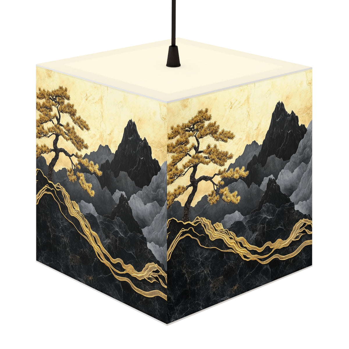 DECO - Lampe Cubique ZEN Arbre Doré et Montagnes de Marbre
