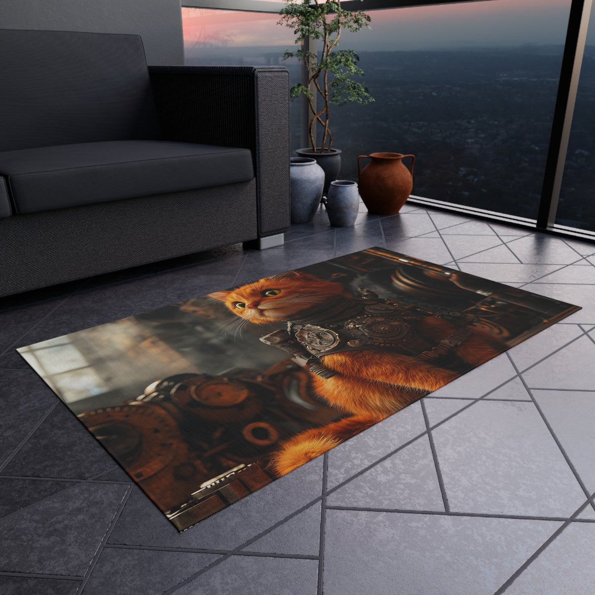 Tapis de salon Chat Orange Steampunk