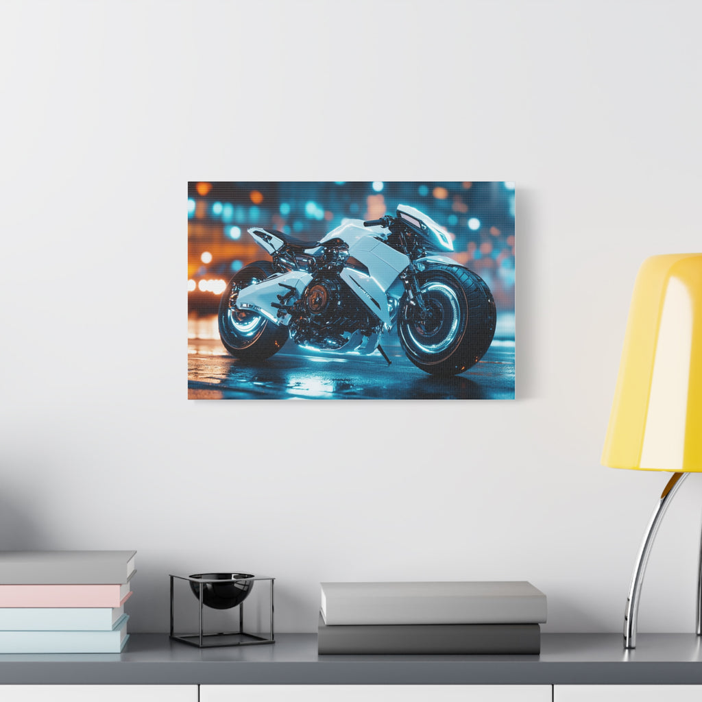 Tableau Cyberpunk Moto Blanche Futuriste