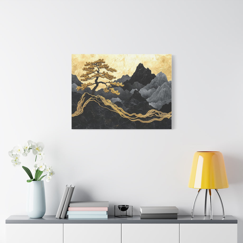 Tableau Paysage Montagneux Doré et Marbré