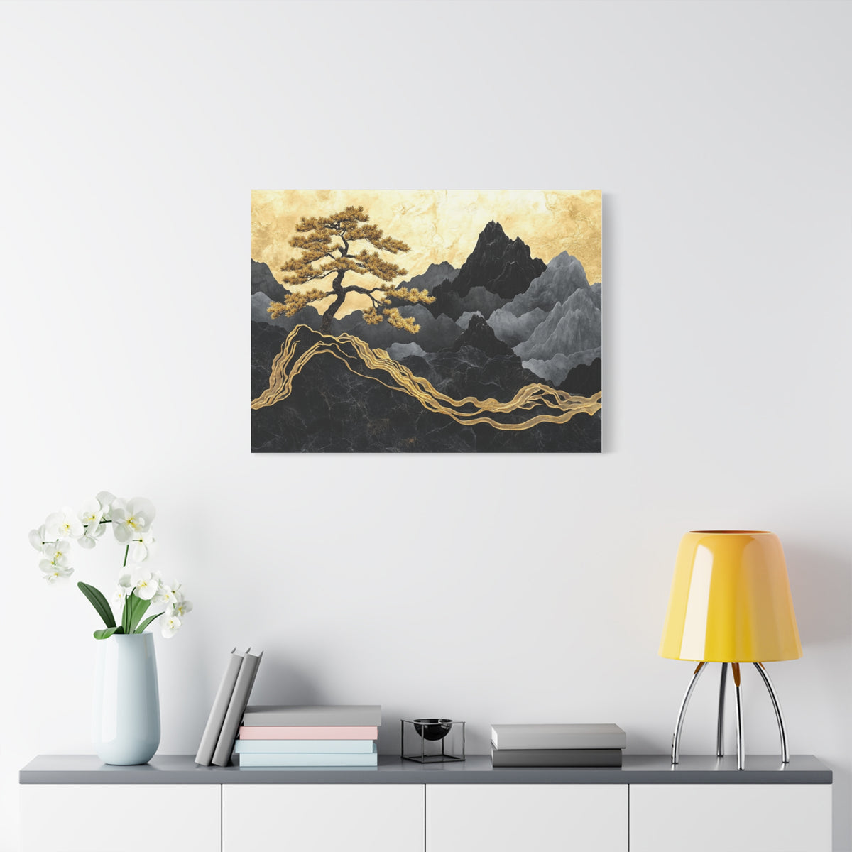 Tableau Paysage Montagneux Doré et Marbré