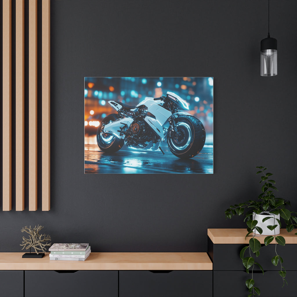 Tableau Cyberpunk Moto Blanche Futuriste