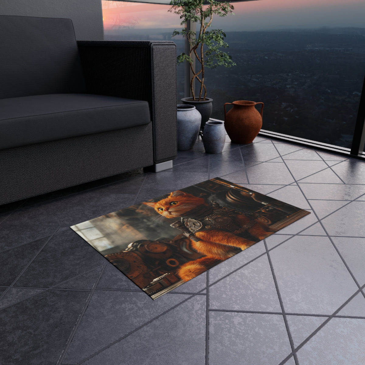 Tapis de salon Chat Orange Steampunk