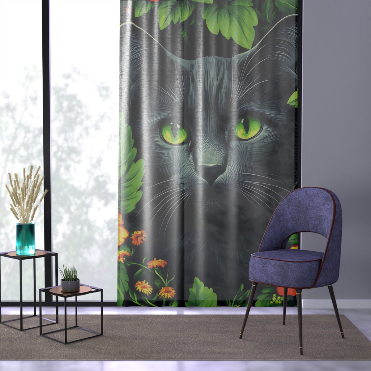 Rideau Chat aux Yeux Verts