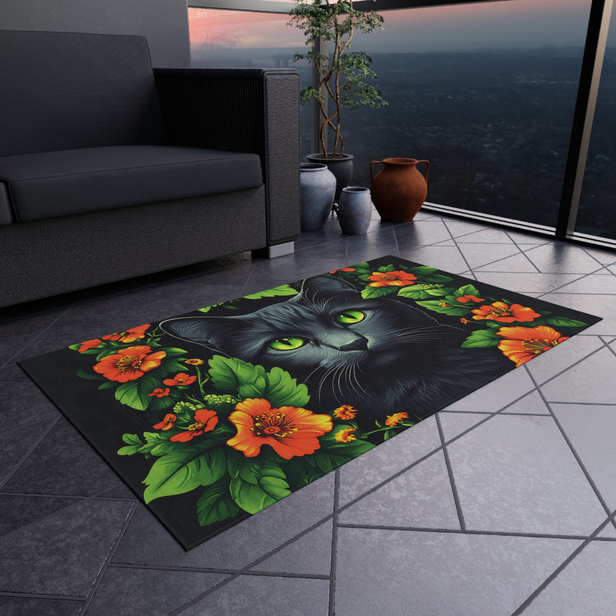 Tapis de salon Portrait Fleuri de Chat