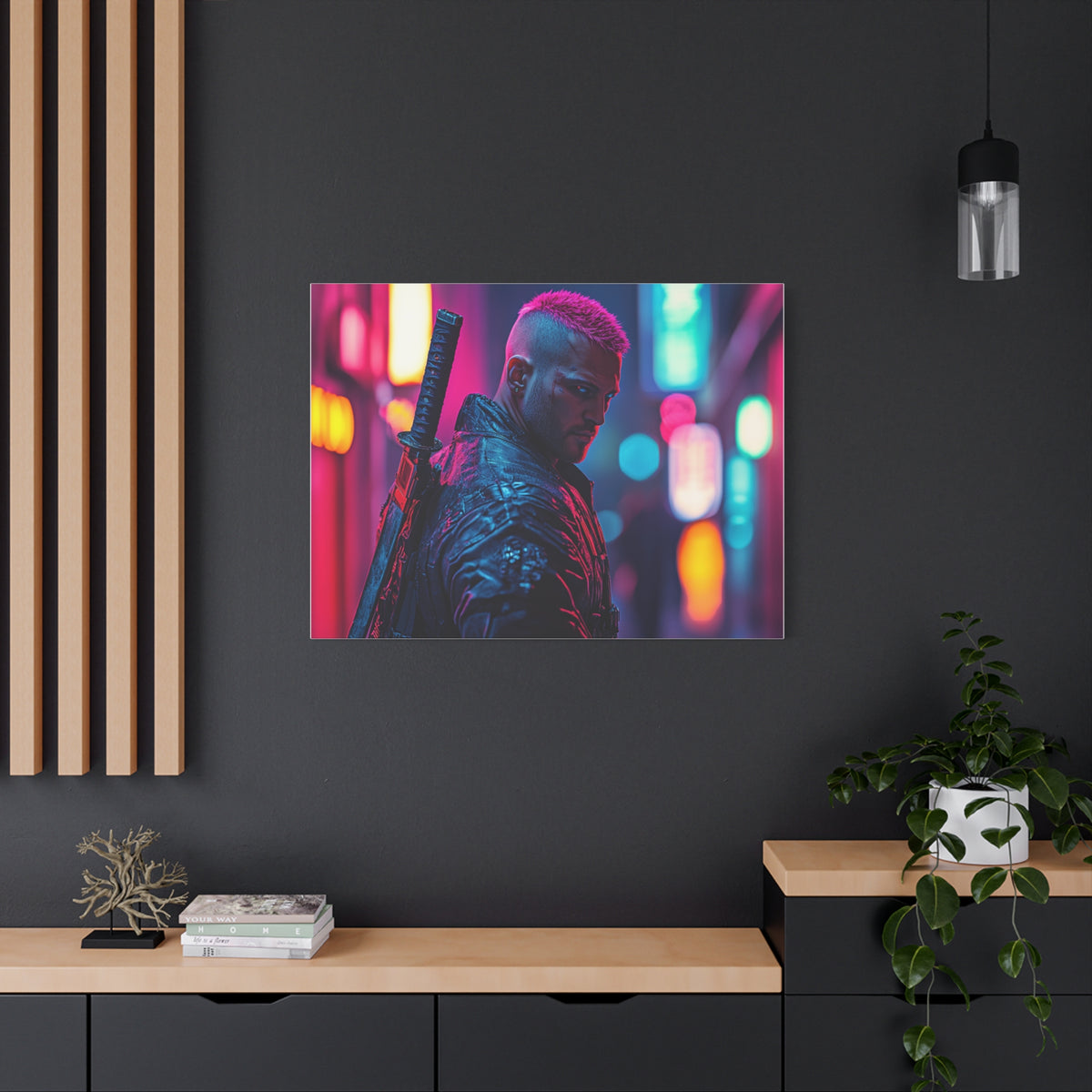 Tableau Cyberpunk Guerrier Avec Katana