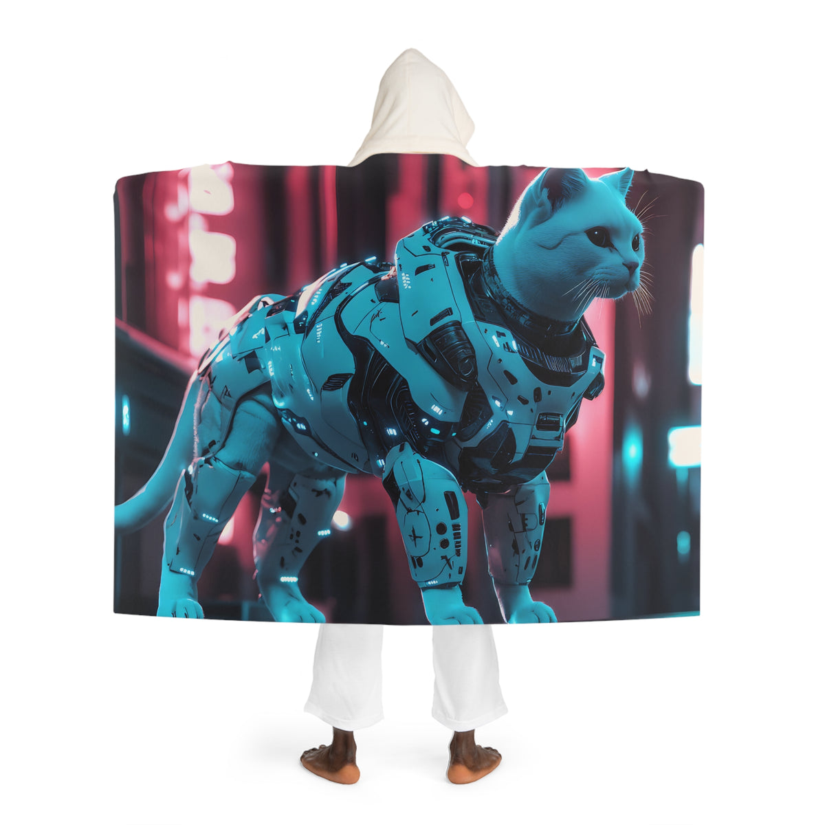 Plaid à Capuche Chat Armure Cyberpunk