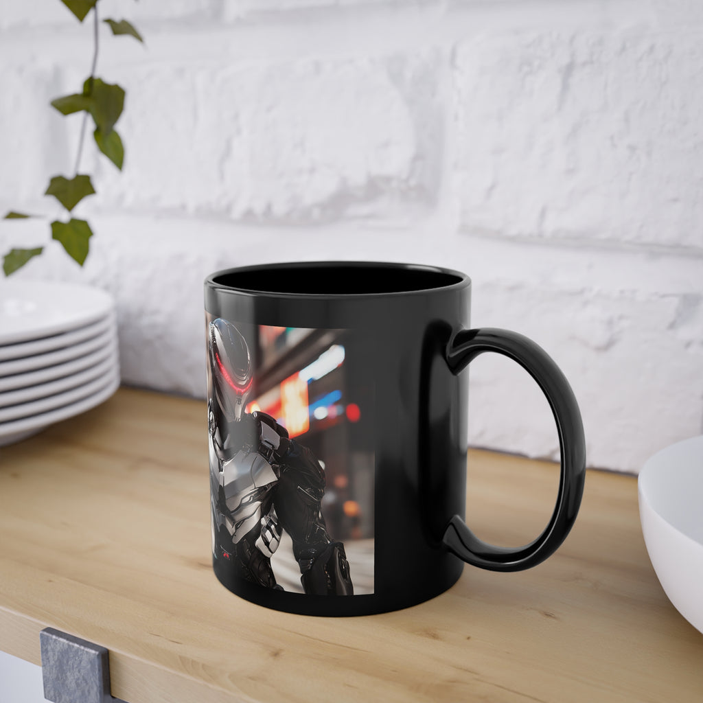 Mug Noir Cyberpunk Robot Armure Métalisée