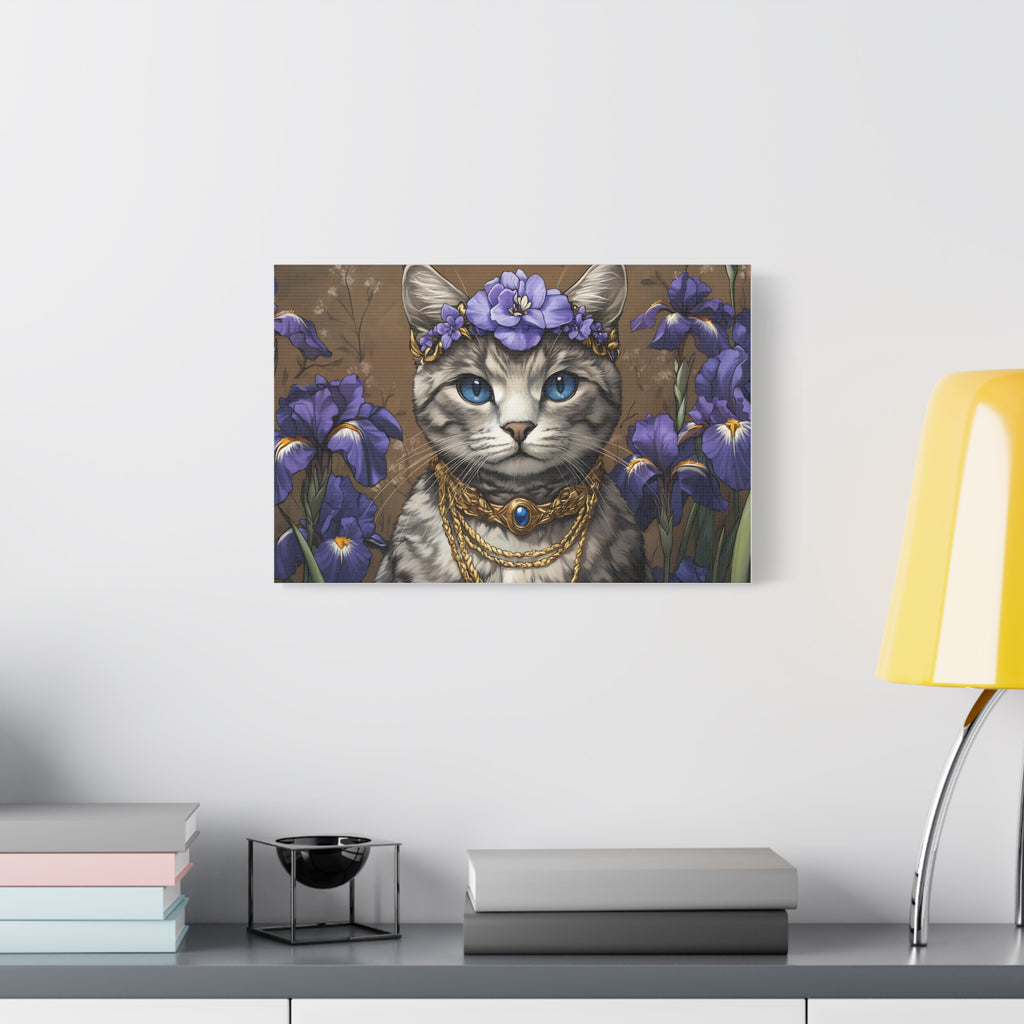 Tableau Chat Couronne de Fleurs Violettes