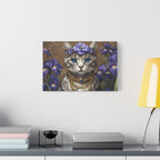 Tableau Chat Couronne de Fleurs Violettes