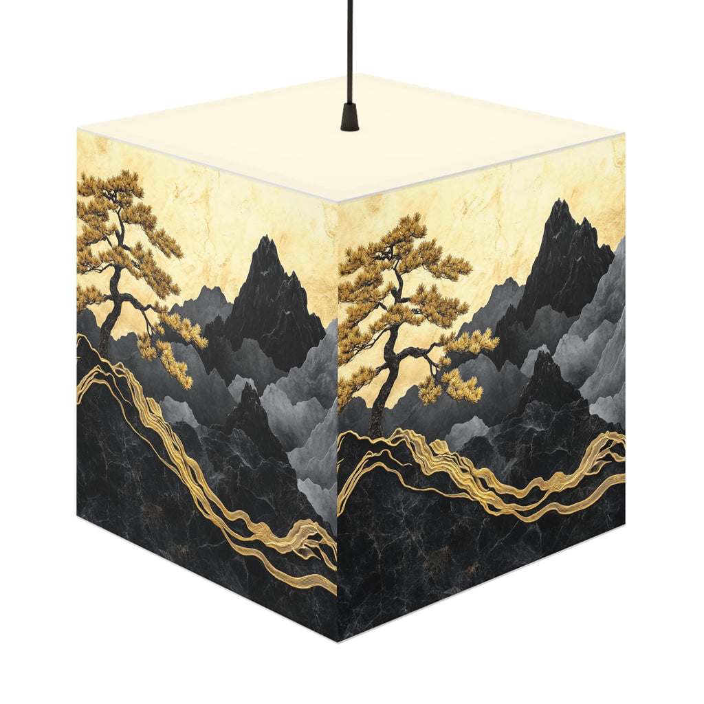 DECO - Lampe Cubique ZEN Arbre Doré et Montagnes de Marbre