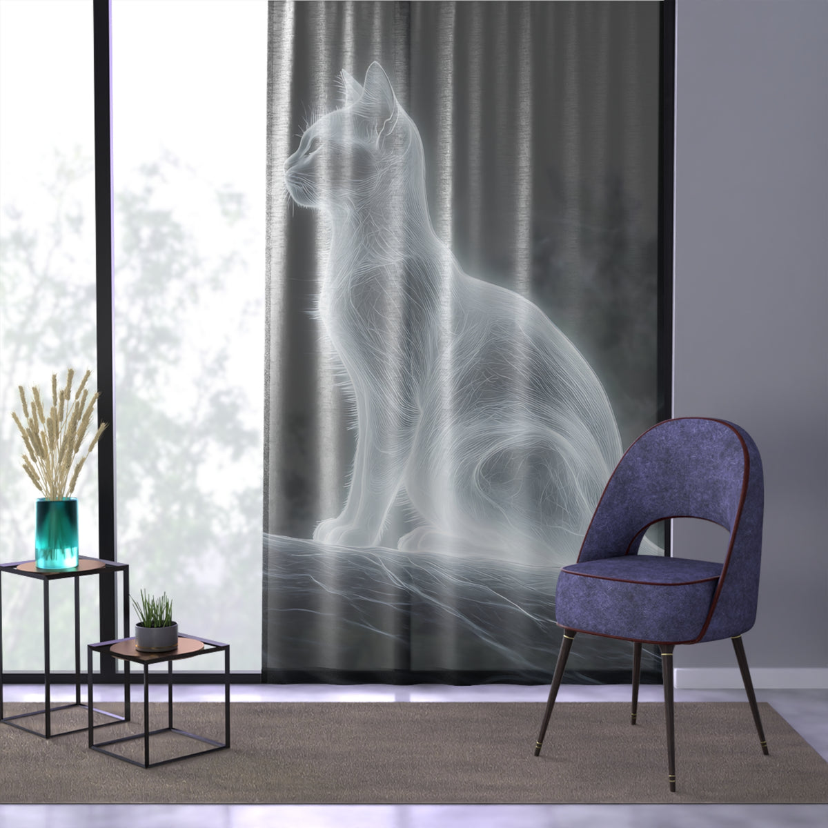 Rideau Chat Silhouette Spectrale