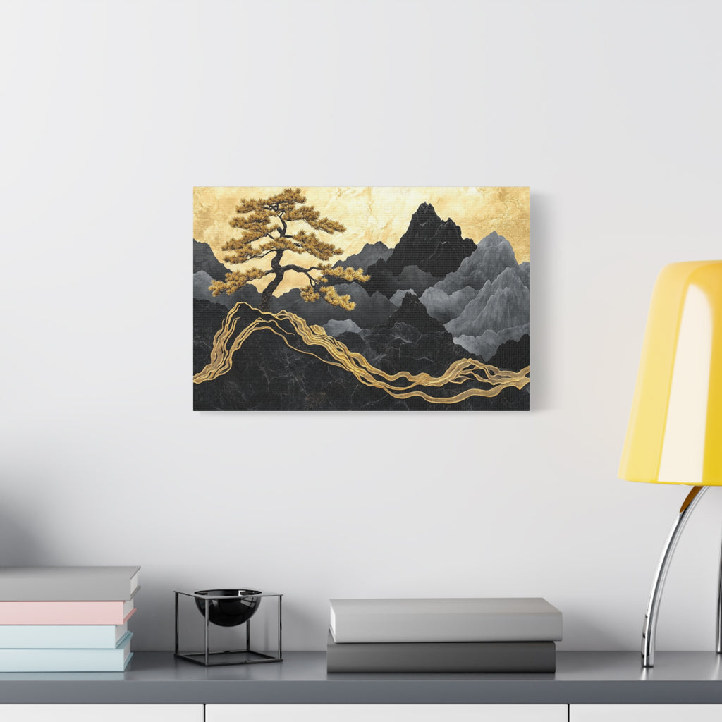 Tableau Paysage Montagneux Doré et Marbré