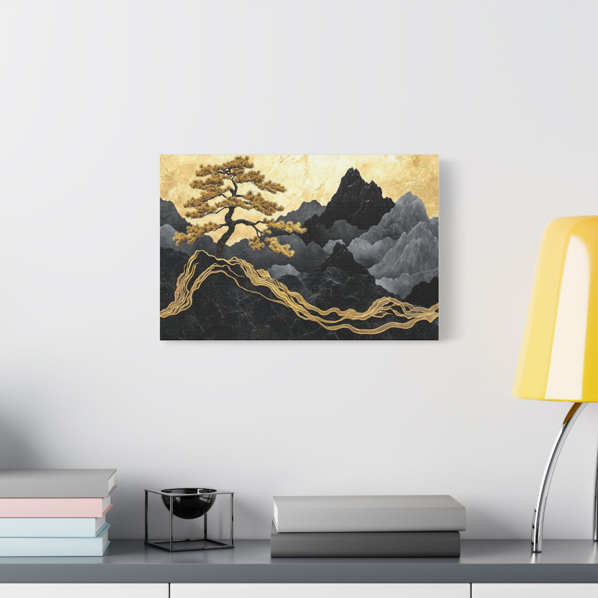 Tableau Paysage Montagneux Doré et Marbré