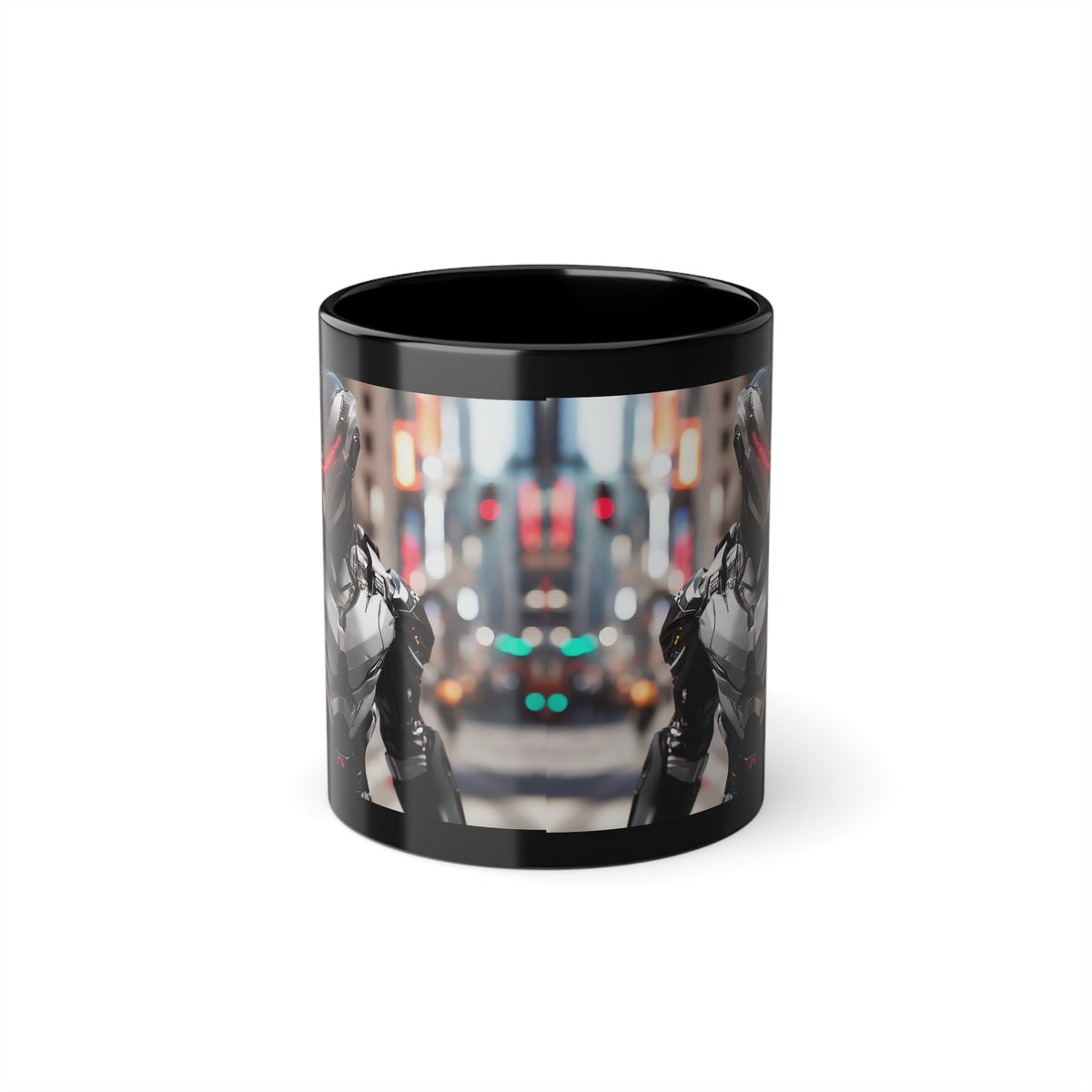Mug Noir Cyberpunk Robot Armure Métalisée