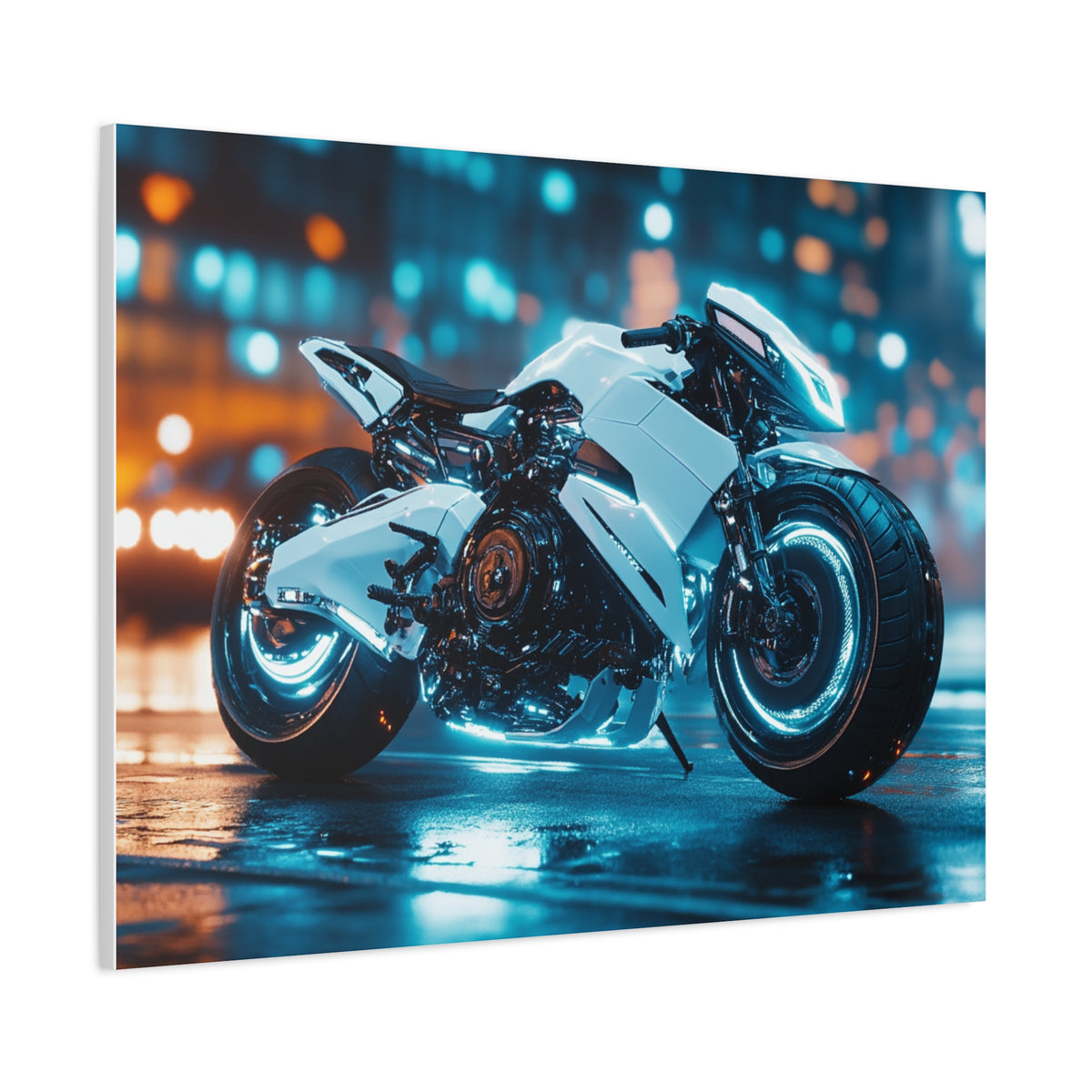 Tableau Cyberpunk Moto Blanche Futuriste