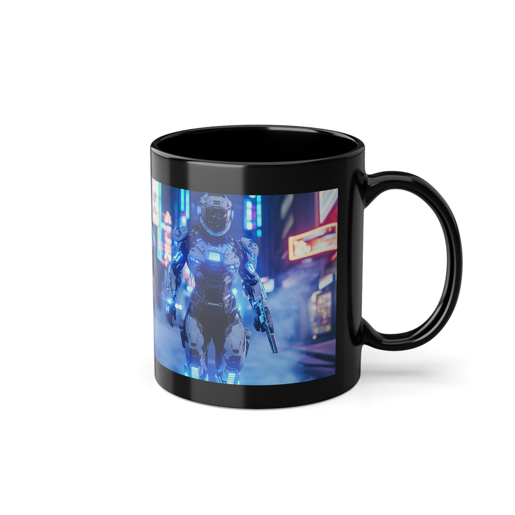 Mug Noir Cyberpunk Robot Armure Blanche Futuriste
