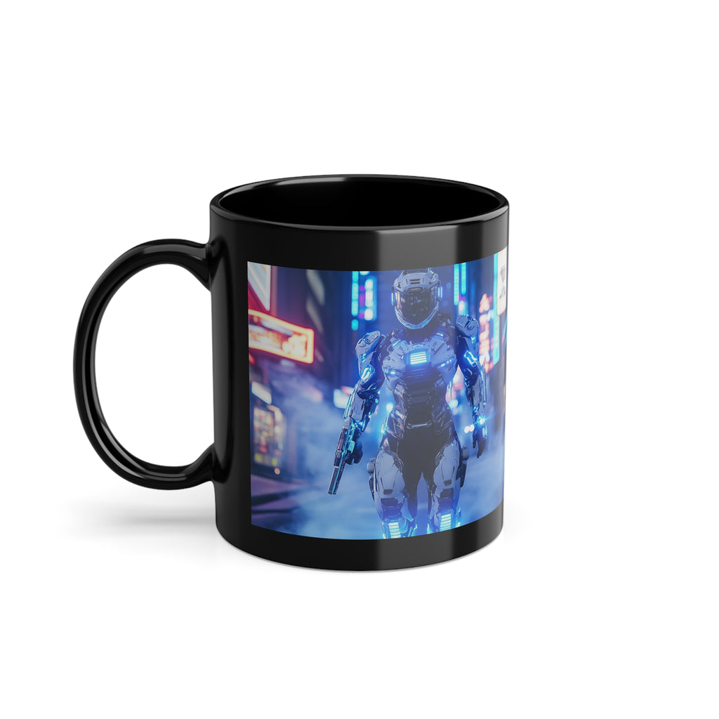 Mug Noir Cyberpunk Robot Armure Blanche Futuriste