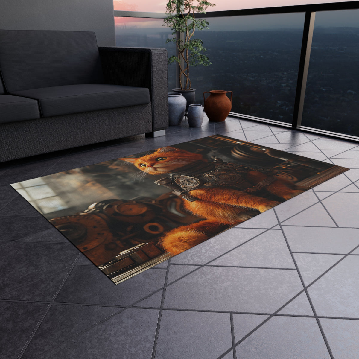Tapis de salon Chat Orange Steampunk