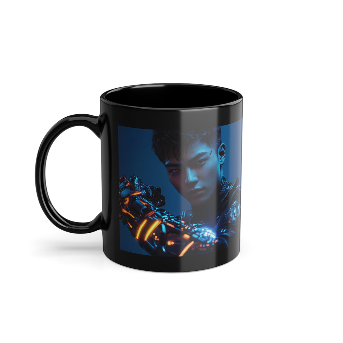 Mug Noir Cyberpunk Guerrier Bras Robotique