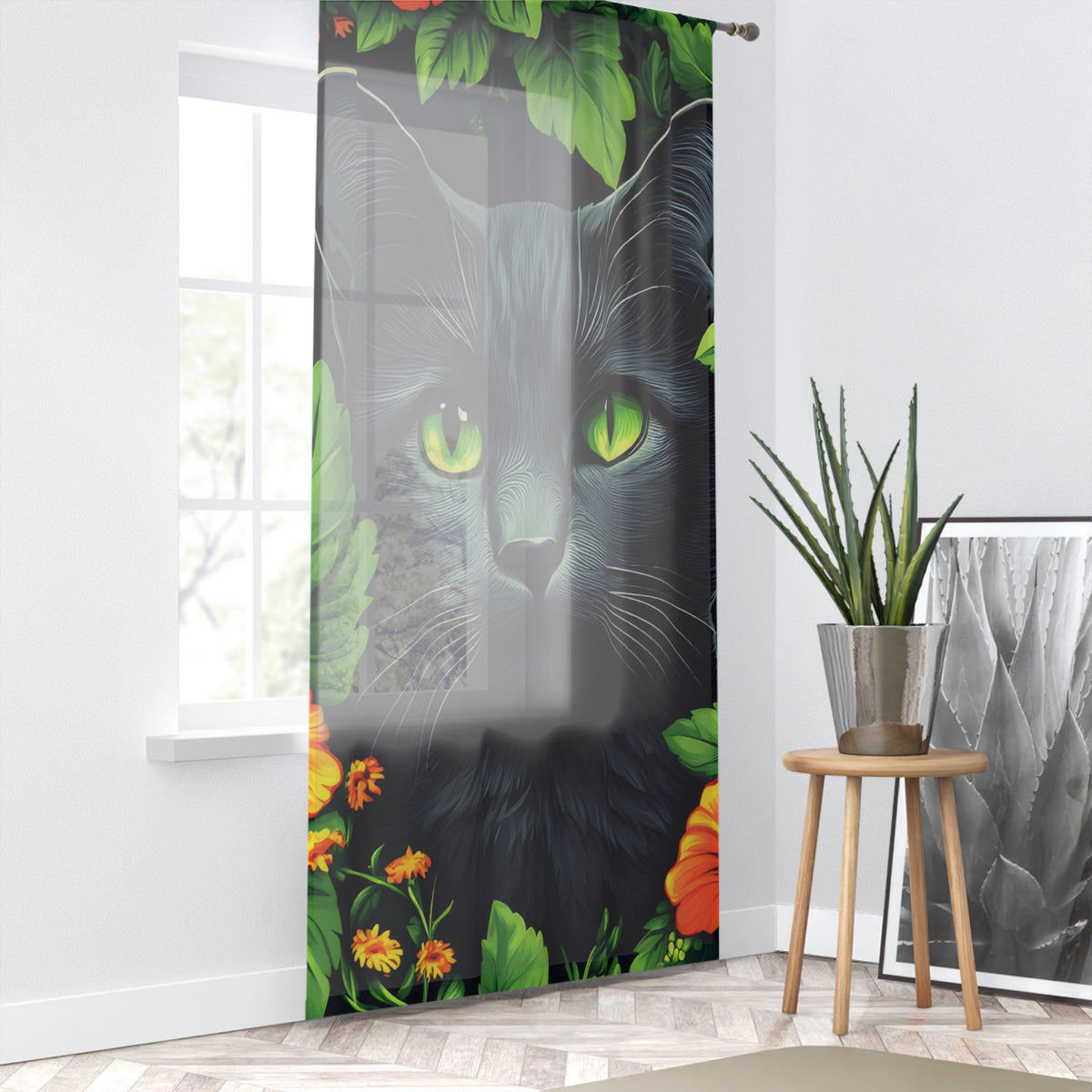 Rideau Chat aux Yeux Verts