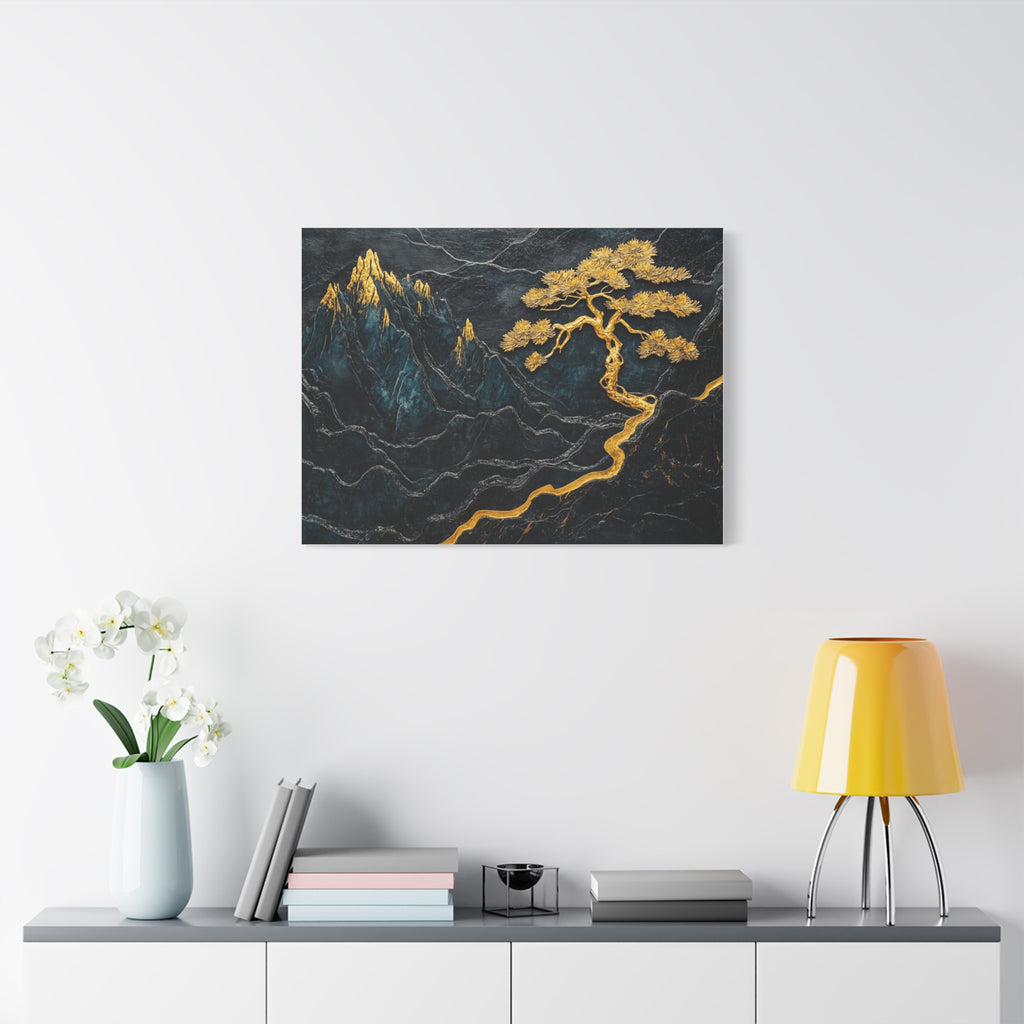 Tableau Arbre Doré et Montagnes Marbrées