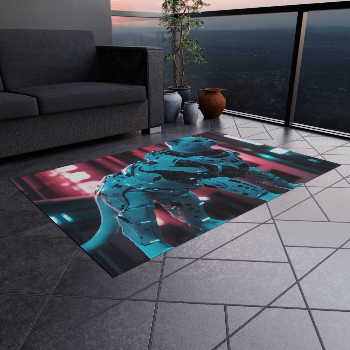 Tapis de salon Cyberpunk American Shorthair