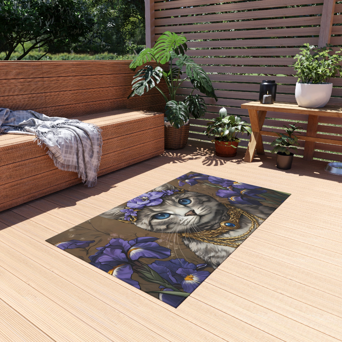 Tapis de salon Chat Couronne de Fleurs Violettes