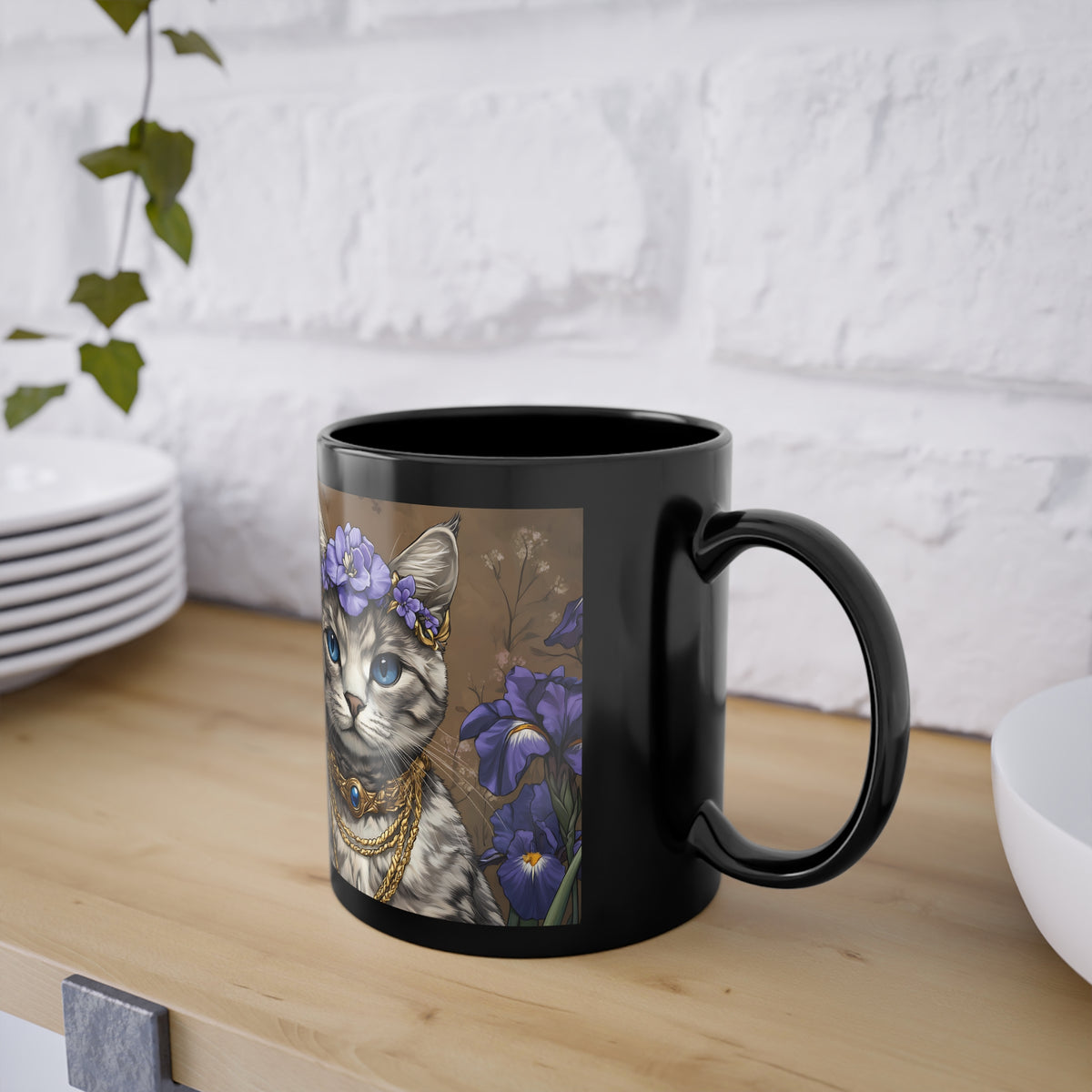 Mug Chat Couronne de Fleurs Violettes