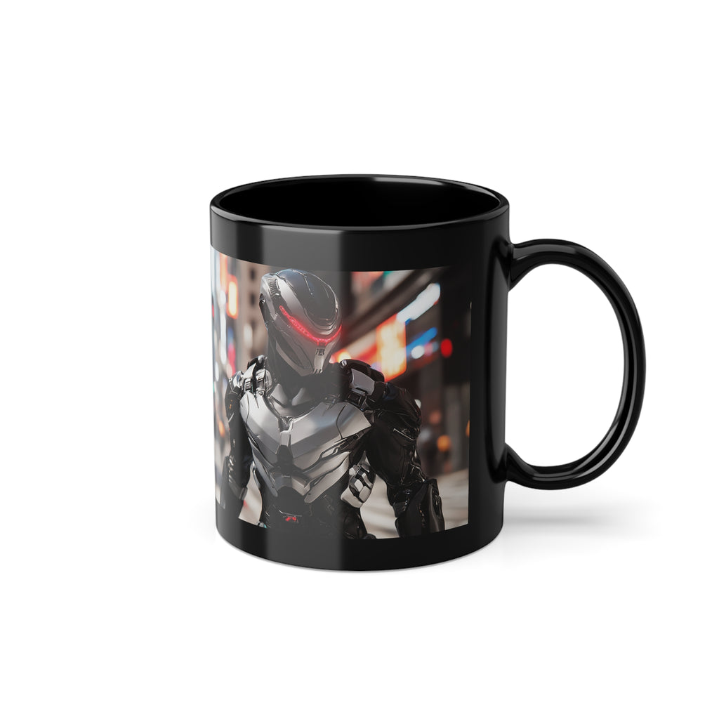 Mug Noir Cyberpunk Robot Armure Métalisée