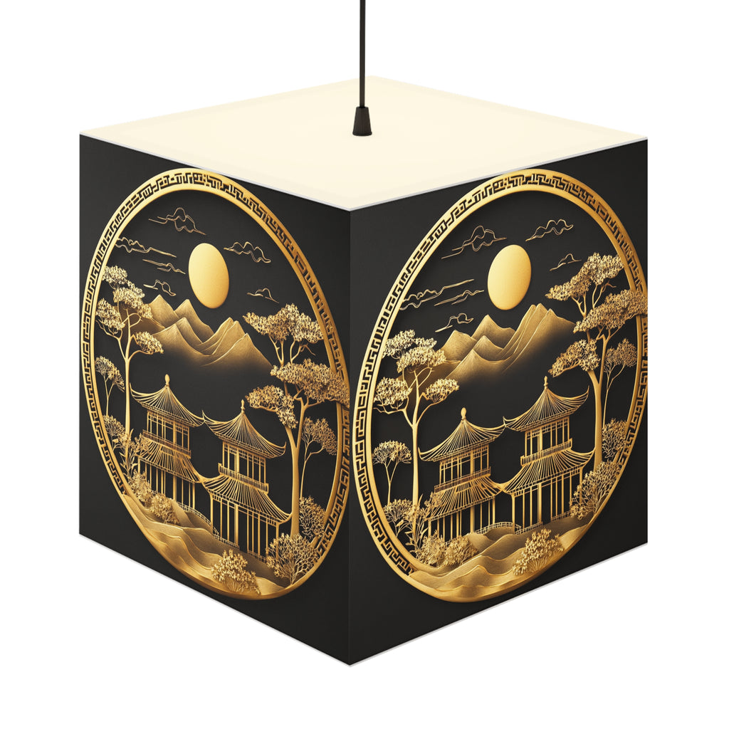 DECO - Lampe Cubique ZEN Temple Couleur Dorée