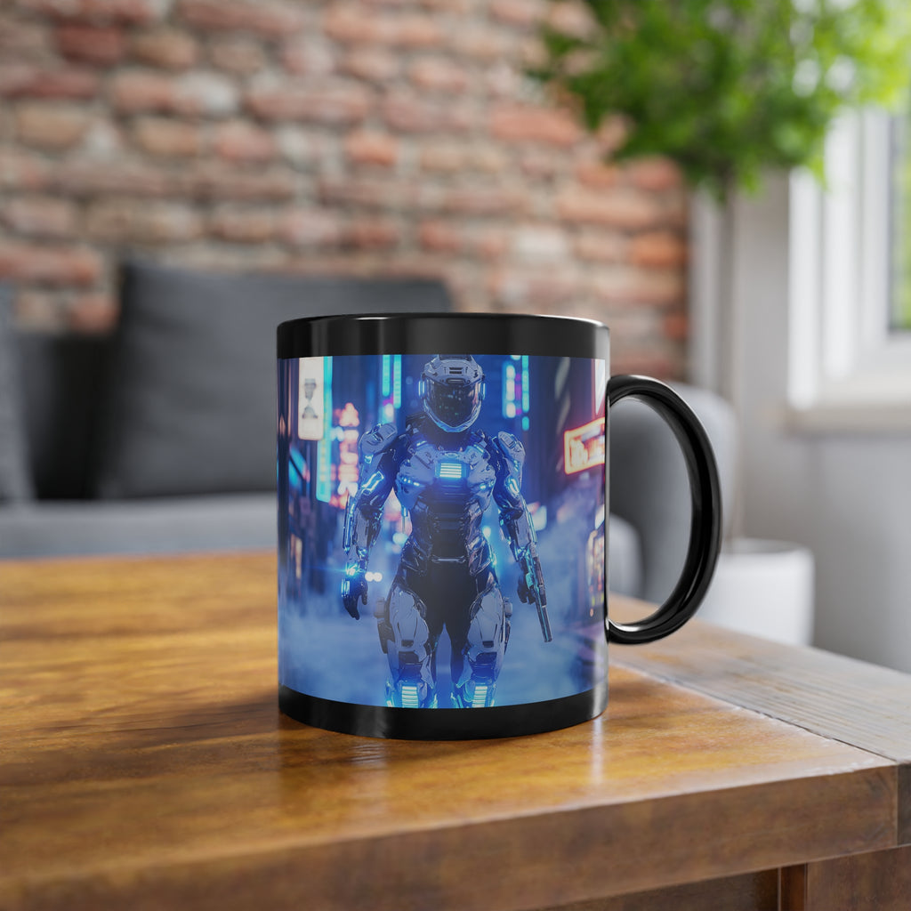 Mug Noir Cyberpunk Robot Armure Blanche Futuriste