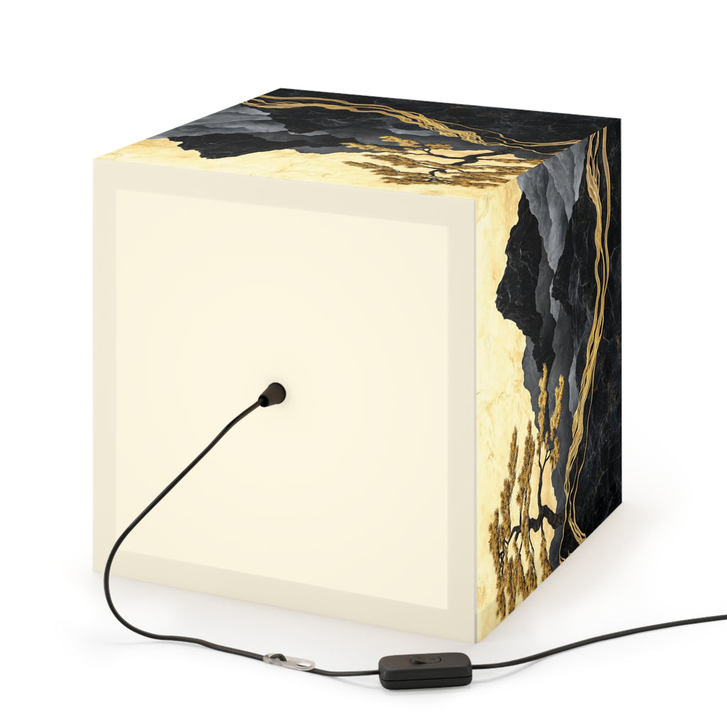 DECO - Lampe Cubique ZEN Arbre Doré et Montagnes de Marbre
