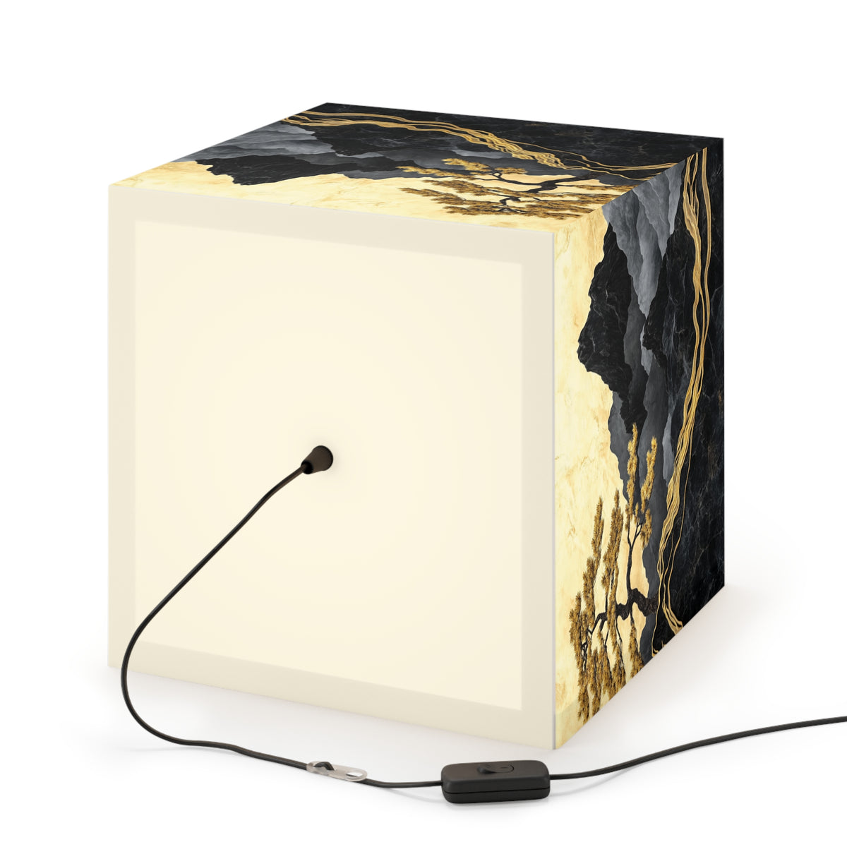 DECO - Lampe Cubique ZEN Arbre Doré et Montagnes de Marbre