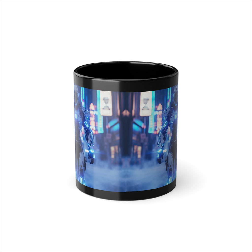 Mug Noir Cyberpunk Robot Armure Blanche Futuriste