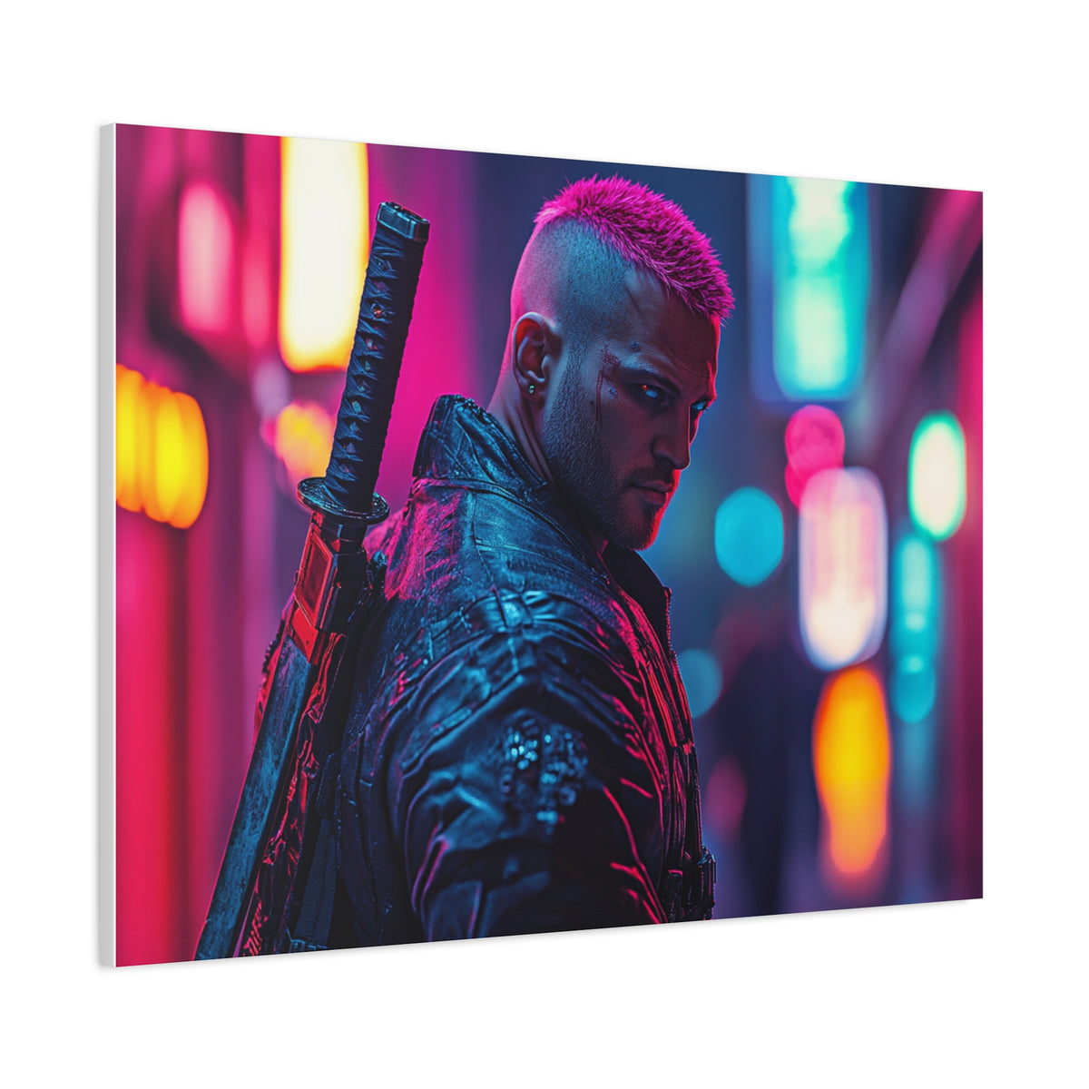 Tableau Cyberpunk Guerrier Avec Katana
