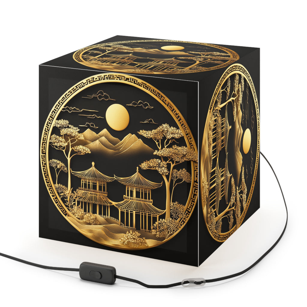 DECO - Lampe Cubique ZEN Temple Couleur Dorée