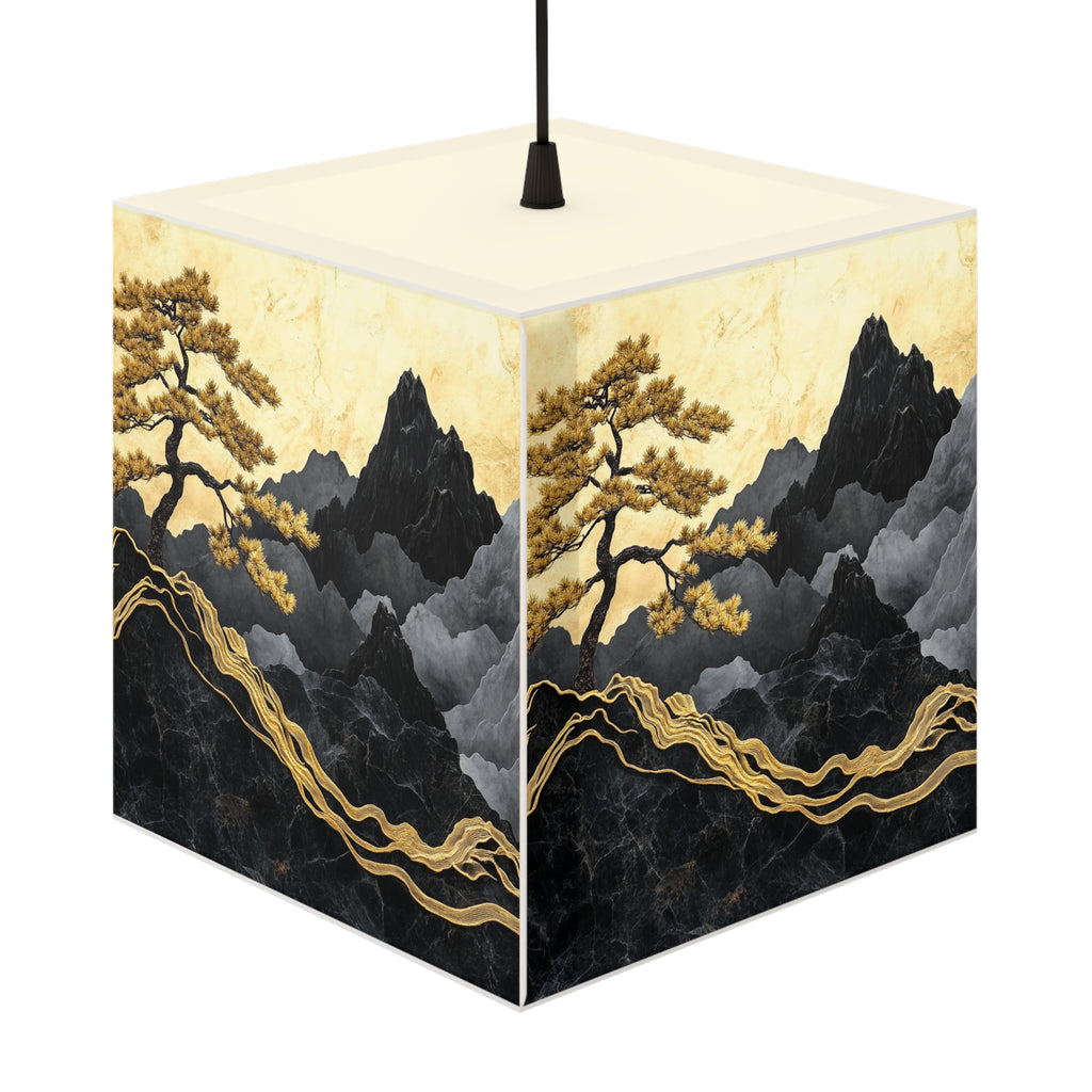 DECO - Lampe Cubique ZEN Arbre Doré et Montagnes de Marbre