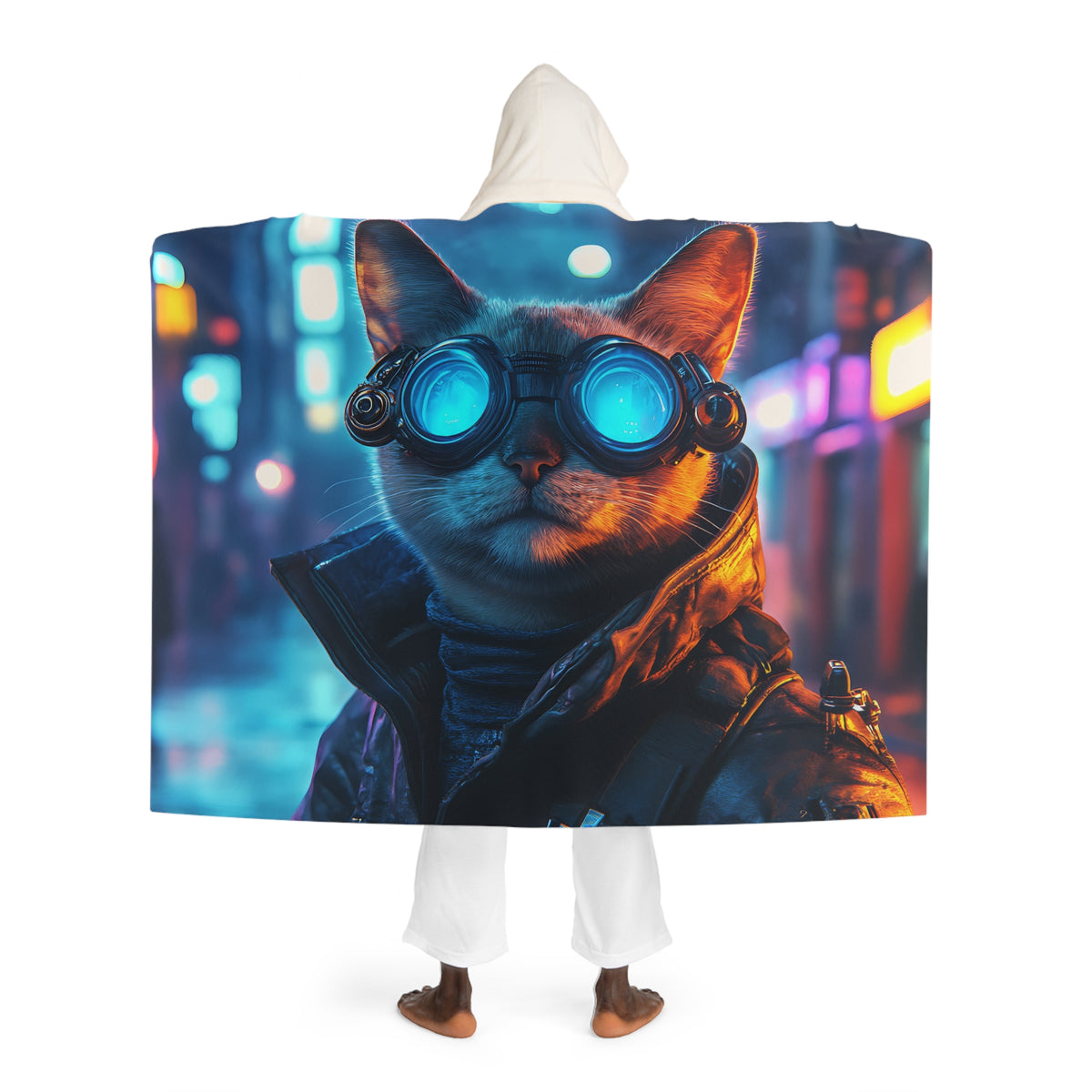 Plaid à Capuche Chat Cyber-Aviateur