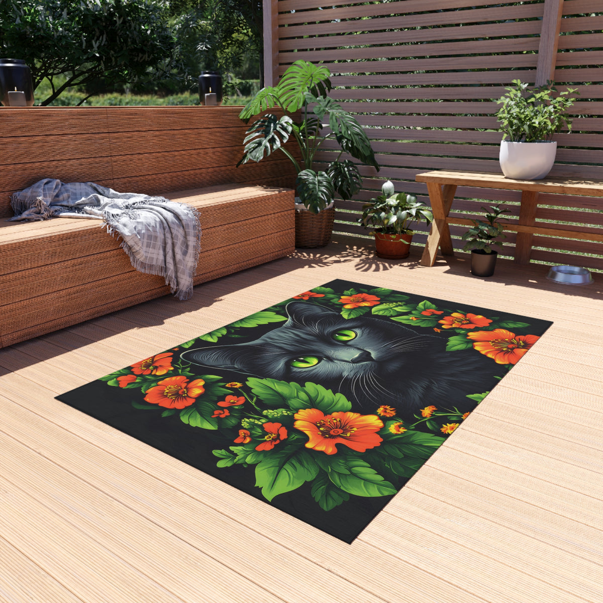 Tapis de salon Portrait Fleuri de Chat