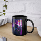 Mug Noir Cyberpunk Fille Masquée Ambiance Néon