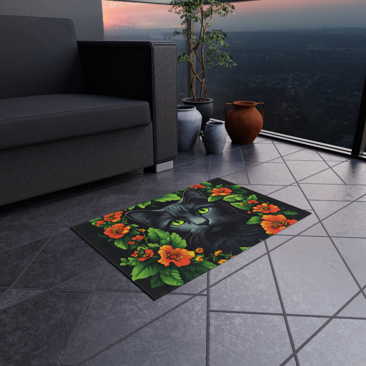 Tapis de salon Portrait Fleuri de Chat
